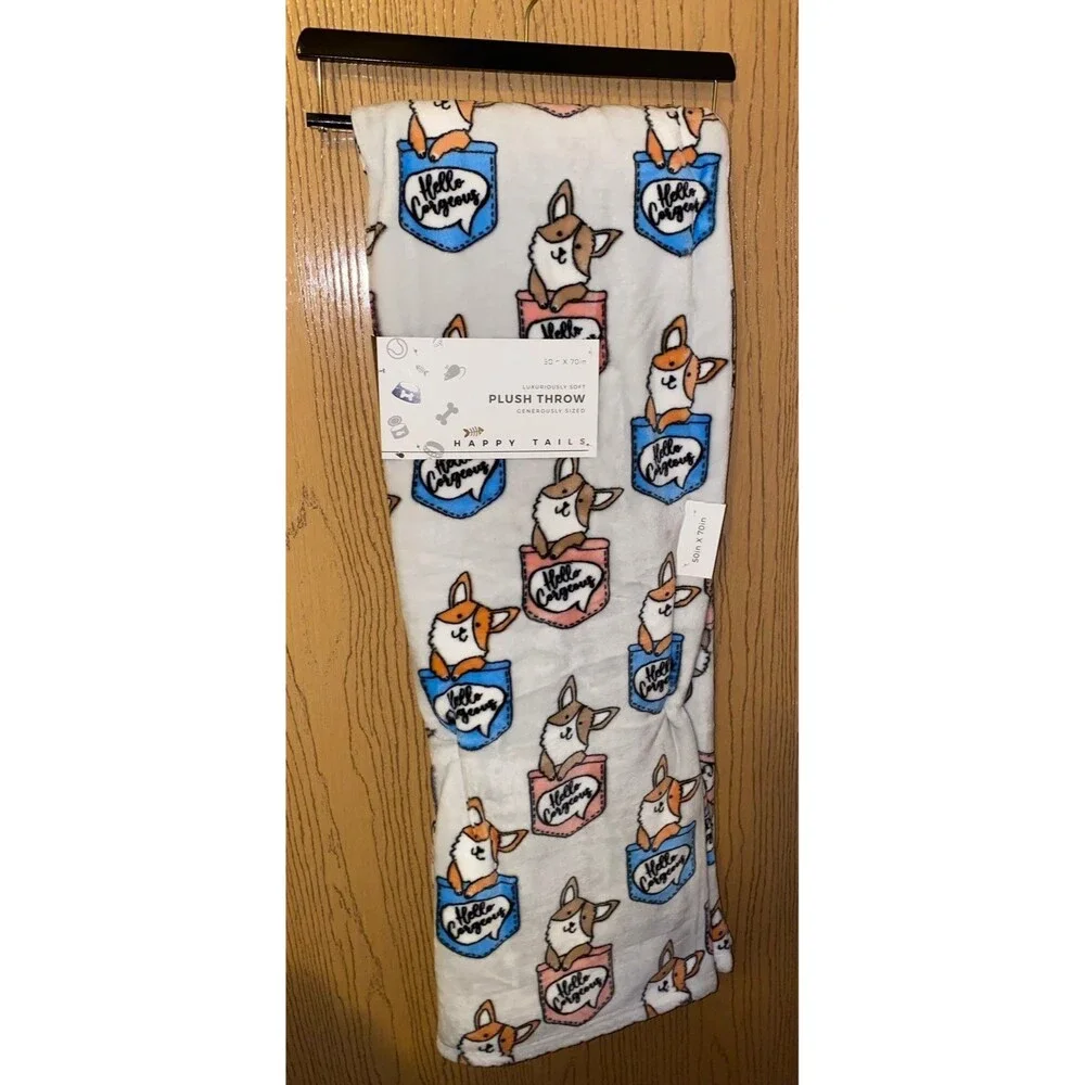 “Hello Corgeous” Corgi Plush Throw Blanket